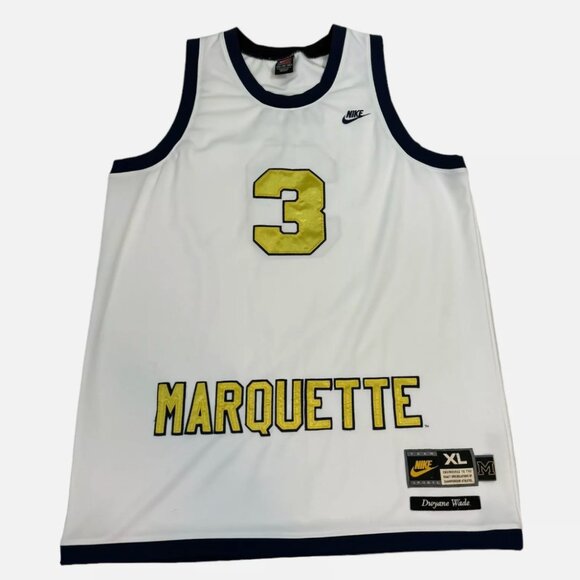 Vintage Dwayne Wade Nike Marquette Jersey NCAA Size XL Stitched White Gold EUC - Picture 1 of 3